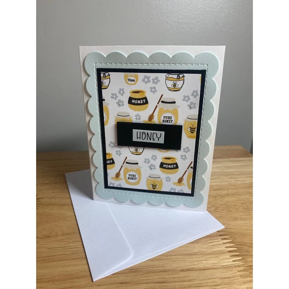 Bee & Honey Greeting Card – Handmade A2 Card – All Occasion Blank Card